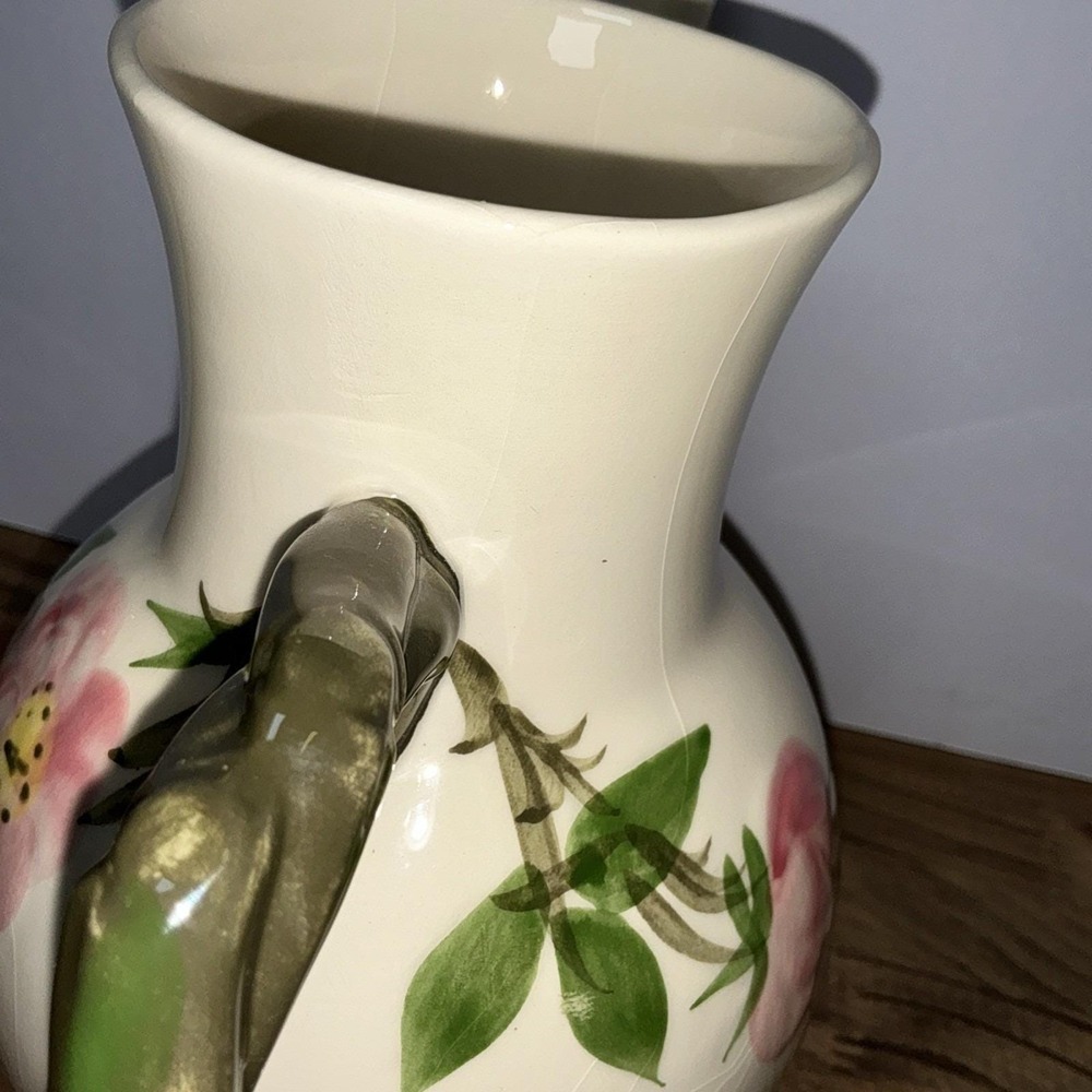 Franciscan Desert Rose Coffee Pot W/ Lid USA Pink Roses Green Handle Pottery Vtg - Picture 4 of 15